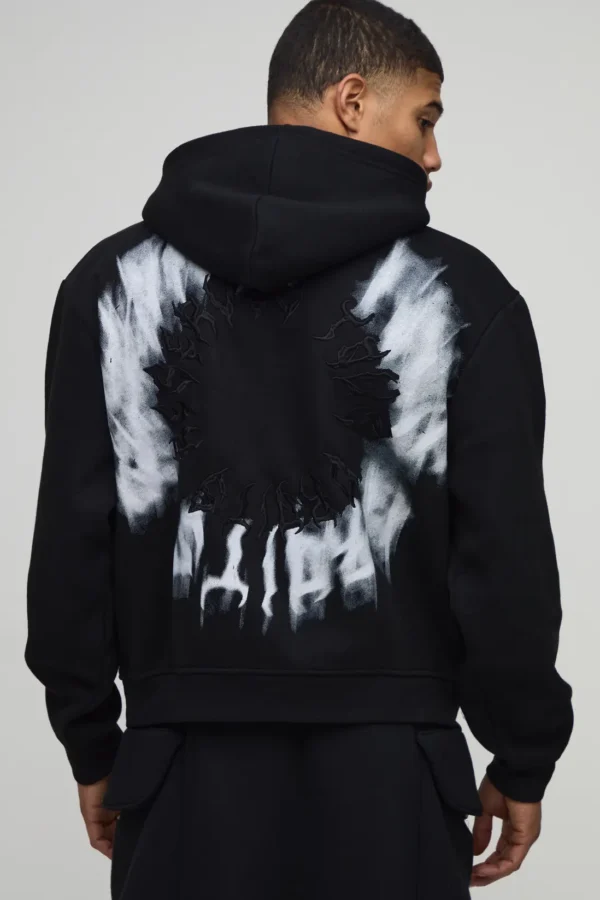 Oversized Boxy Gothic Embroidered Hoodie